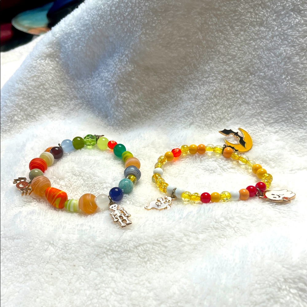 Colorful Beaded Halloween Bracelets with Charms